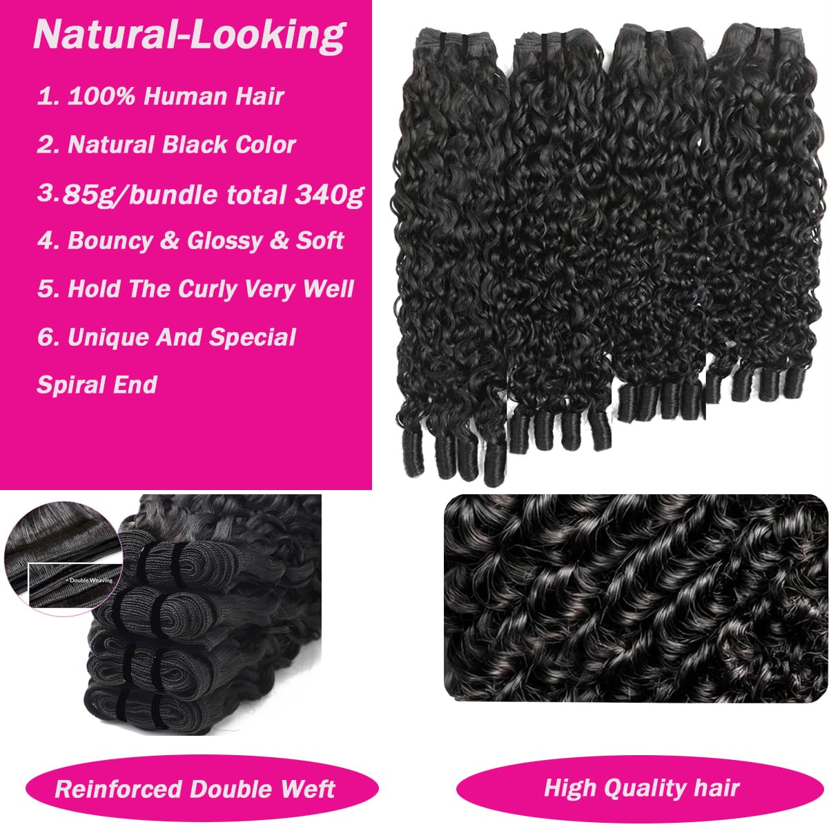 12 14 16 18 Inch Burmese Curly Bundles Human Hair 3c4a 100% Unprocessed Virgin Hair 4 Bundles Total 340g Quick Water Weave with Spiral Curly End Raw Human Hair Extensions