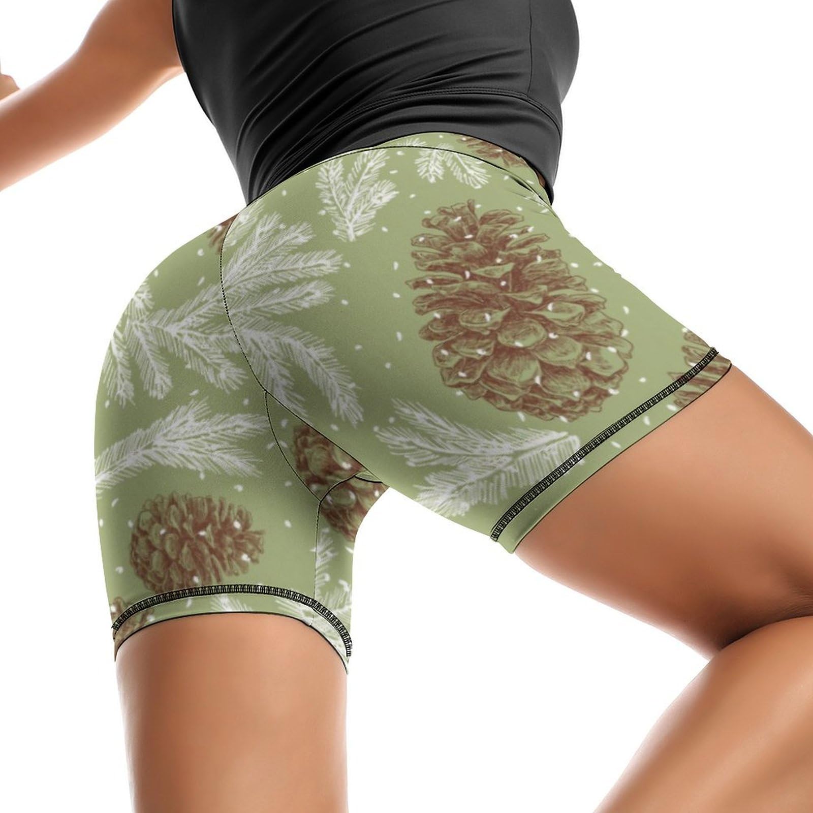 Pine Cones Pattern High Waist Yoga Shorts for Women Athletic Shorts Leggings Running Pants