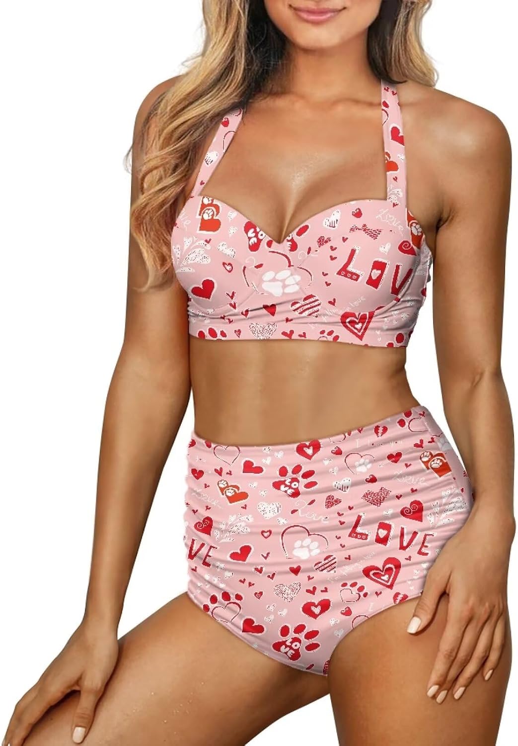 Triangle Halter Bikini Set for Women High Waisted Tie Back Two Piece Bathing Suit Oversized Sexy Bandeau Swimsuits