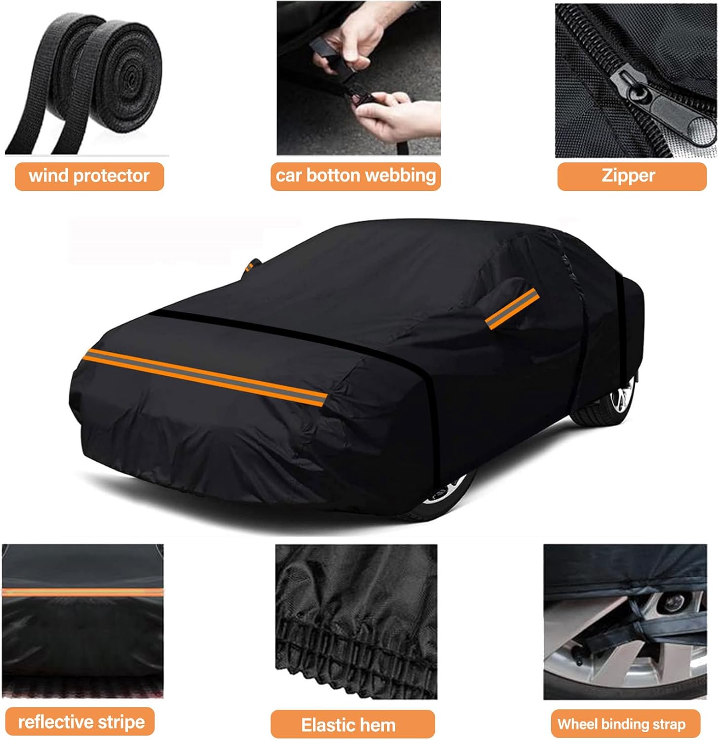 Car Cover Custom 600D Oxford Full Outdoor Automtive Heavy Duty Covers Windproof Snowproof Dustproof UV Hail Protection with Door Zipper (Black, Fit for H-onda Civic Sedan 1998-2025)