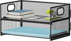 Marbrasse 2 Tier Paper Organizer Letter Tray, Mesh File Organizer with Handle, Desk Organizer for Home Office - Black