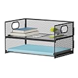 2 Tier Paper Organizer Letter Tray, Mesh File Organizer with Handle, Paper Sorter Desk Organizer for Home Office Supplies - Black