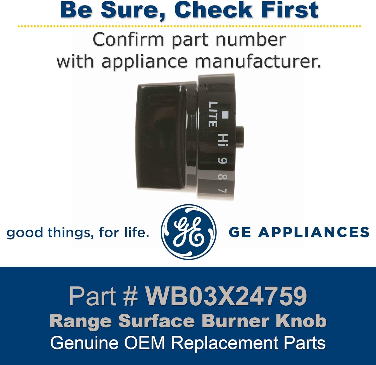 GE WB03X24759 Range Surface Burner Knob (Black)