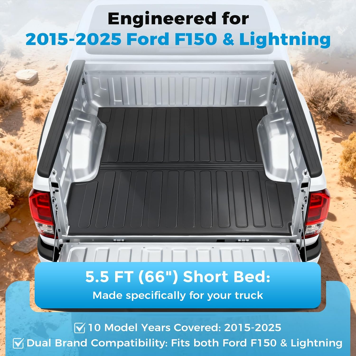 Tsumbay Heavy-Duty TPE Truck Bed Mat for 2015-2025 Ford F150 & Lightning, 5.5ft Anti-Slip Cargo Liner, All-Weather Protection, Excludes Beds with Side Storage