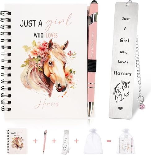 Horse Gifts For Girls Women, Horse Notebook And Pen Set With Bookmark, Equestrian Gifts For Horse Lovers, Horse Riding Gifts For Girls, Just a Girl Who Loves Horses Stuff For Christmas, Birthday
