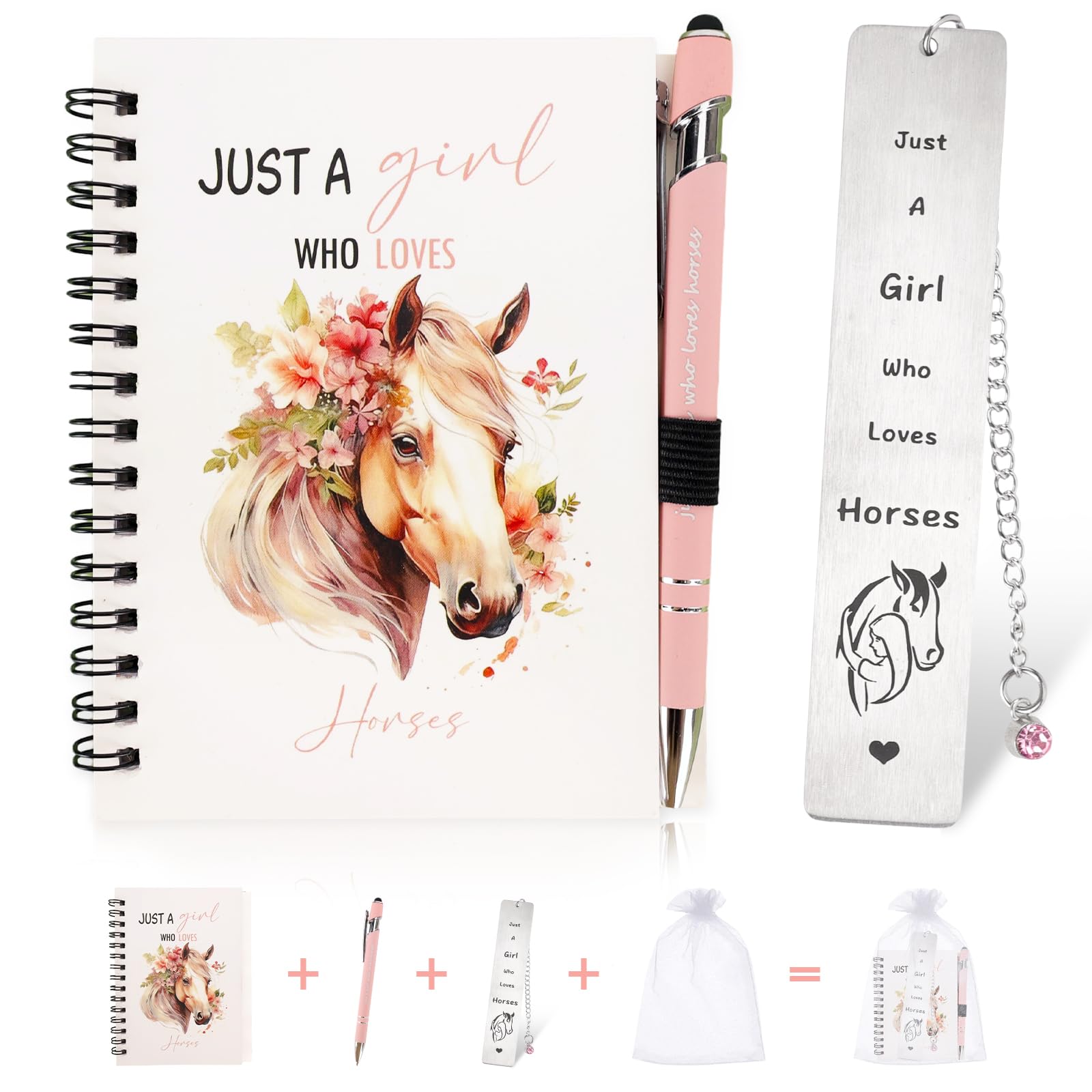 Horse Gifts For Girls Women, Horse Notebook And Pen Set With Bookmark, Equestrian Gifts For Horse Lovers, Horse Riding Gifts For Girls, Just a Girl Who Loves Horses Stuff For Christmas, Birthday