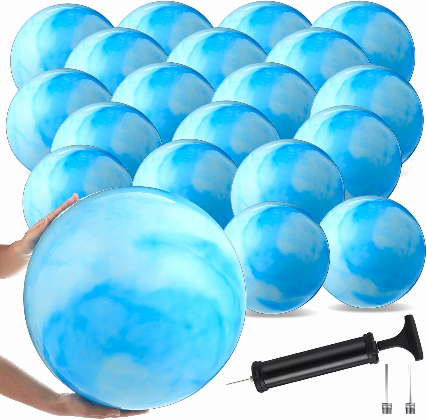 20 Pcs 18 Inch Large Marbleized Bouncy Balls with Hand Air Pump and 2 Pin Needles Inflatable PVC Beach Ball for Summer Indoor Outdoor Water Kickball Swimming Pool Party Supplies
