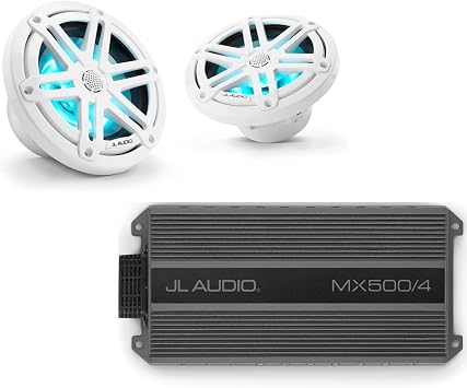 JL Audio MX500/4 with 2 M3-650X-S-Gw-i RGB LED 6.5" Sport Grill White Speakers