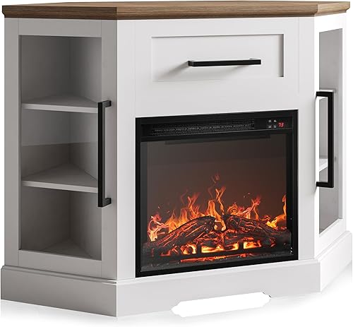 Miniatura 11 de BELLEZE Soporte de TV de esquina de 43 pulgadas con calentador eléctrico de chimenea de 18 pulgadas para televisores de hasta 43 pulgadas, moderno