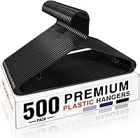 Vista 25 de HOUSE DAY Paquete de 10 perchas de plástico color negro, perchas de plástico con ganchos integrados, percha duradera y fuerte para armario, ahorro