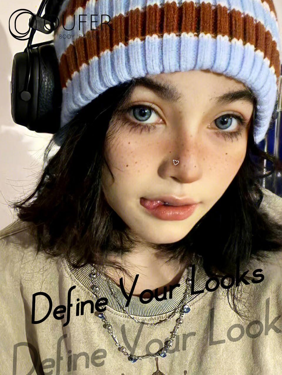 OUFER 925 Sterling Silver Nose Stud L Nose Rings 20G Nostril Solid Heart Nose Piercings Jewelry Cartilage Earrings for Women Men (L - Heart) - Image 6