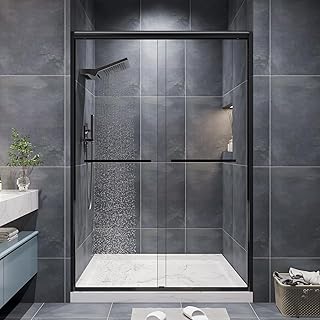 48" W x 72" H Glass Shower Door, Shower Doors Glass Sliding 48 Inches, Aluminum Semi-Frameless & 1/4"(6mm) Clear Tempered Glass Double Sliding Shower Door Replacment for Walk in Shower (Matte Black)