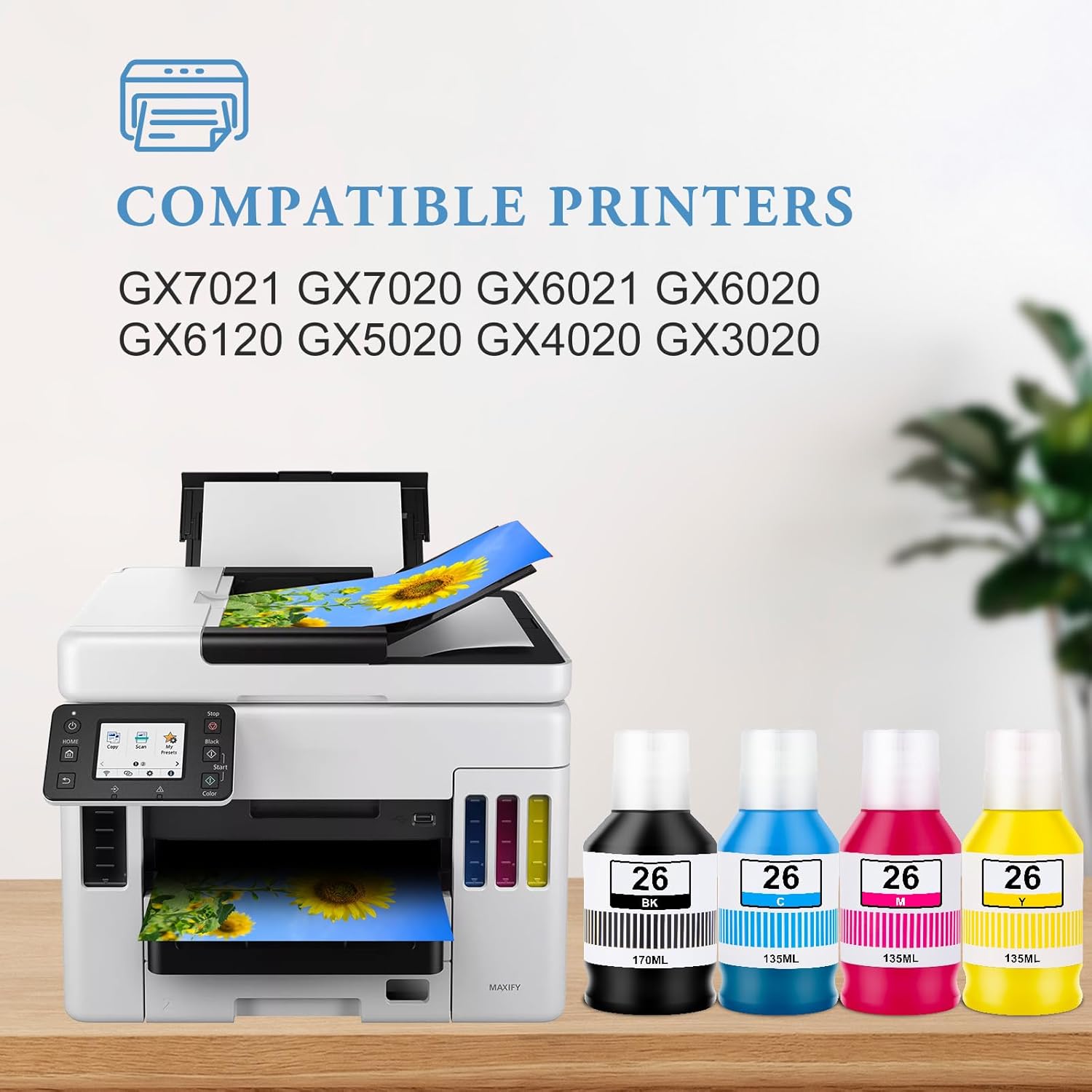 Weemay Compatible GI-26 GI26 Ink Refill Bottles Replacement for Canon 26 Refill Ink Bottles GI-26 GI26 use with Canon MAXIFY GX7021 GX7020 GX6020 GX6021 GX5020 GX4020 GX3020 Megatank Printer