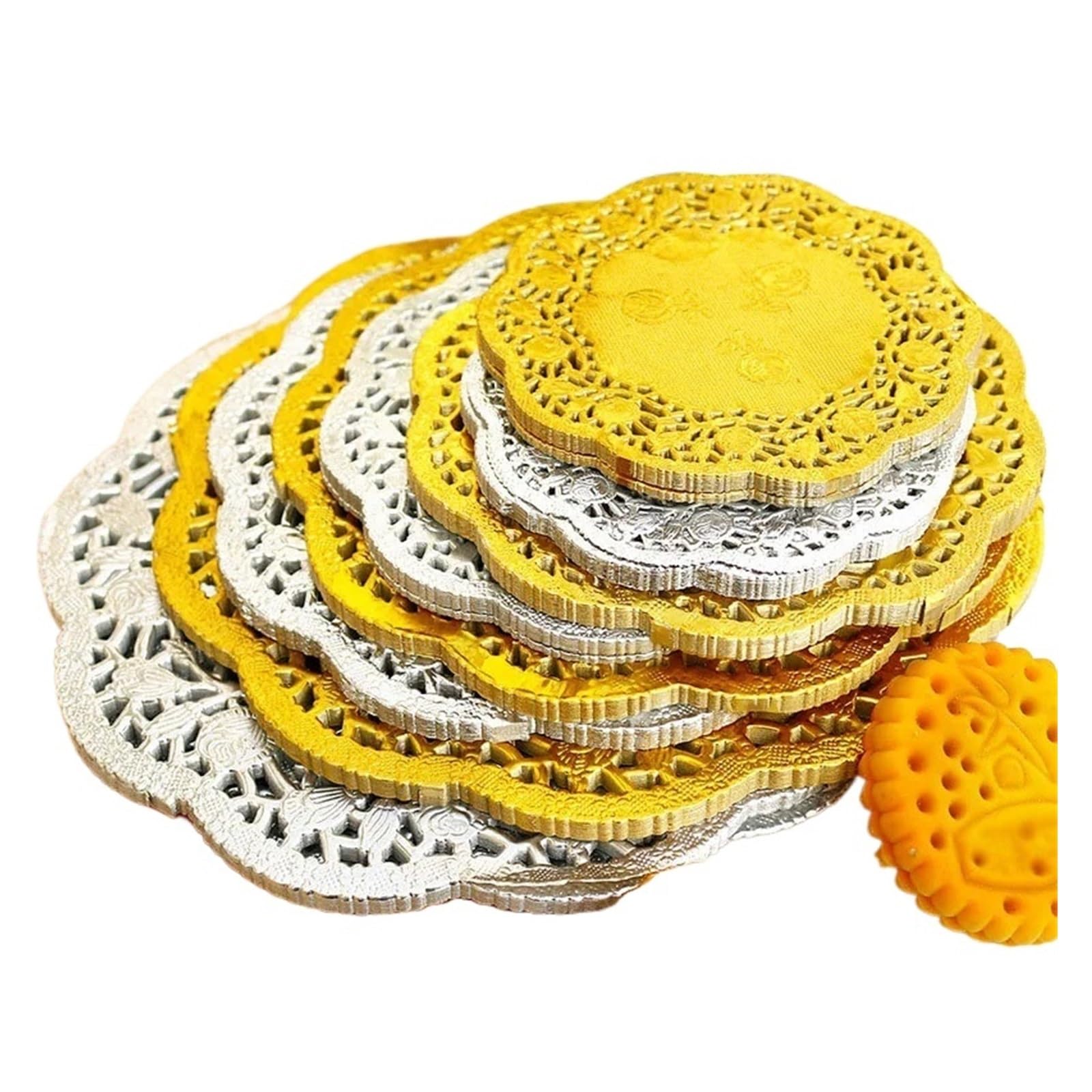 xulvoz Paper Doilies 100pc Round Paper Doilies Golden Silver Lace Kitchen Wedding Party Decorative Baking Placemat Tea Coffee Doily Handmade Pad For Cakes Desserts