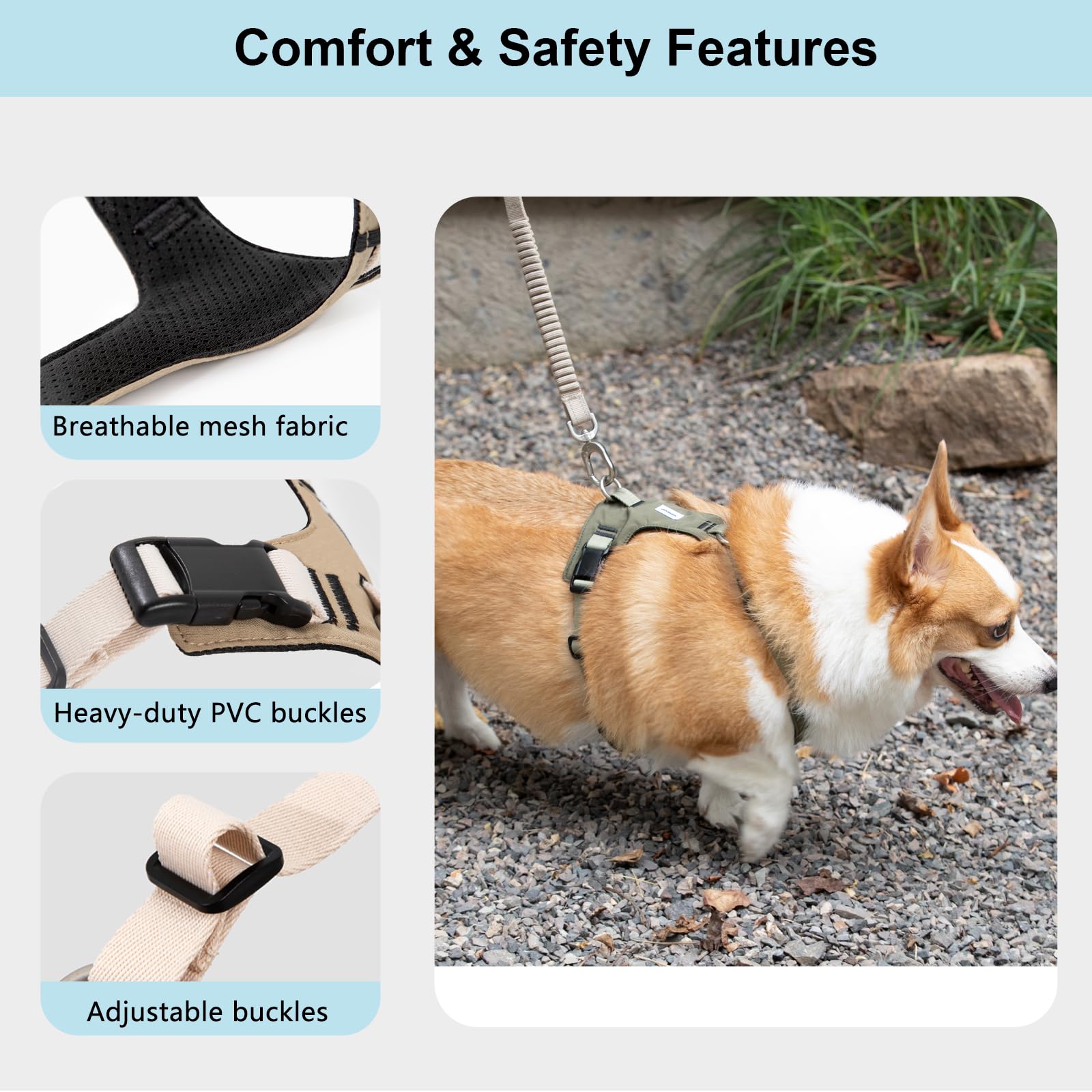 H-Style Harnais pour chien anti-traction, anti-étranglement en nylon avec clips avant et arrière et 4 boucles réglables jusqu'à 35 kg (marron, L)