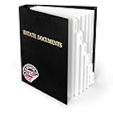 Estate Planning Binder DX Pre-Labeled Tabs, 1.5-Inch Angle D Ring, Faux Leather, Sheet Protectors– Organizing Wills, Trusts, Powers of Attorney (Gold on Black - Deluxe) + Linen Folder