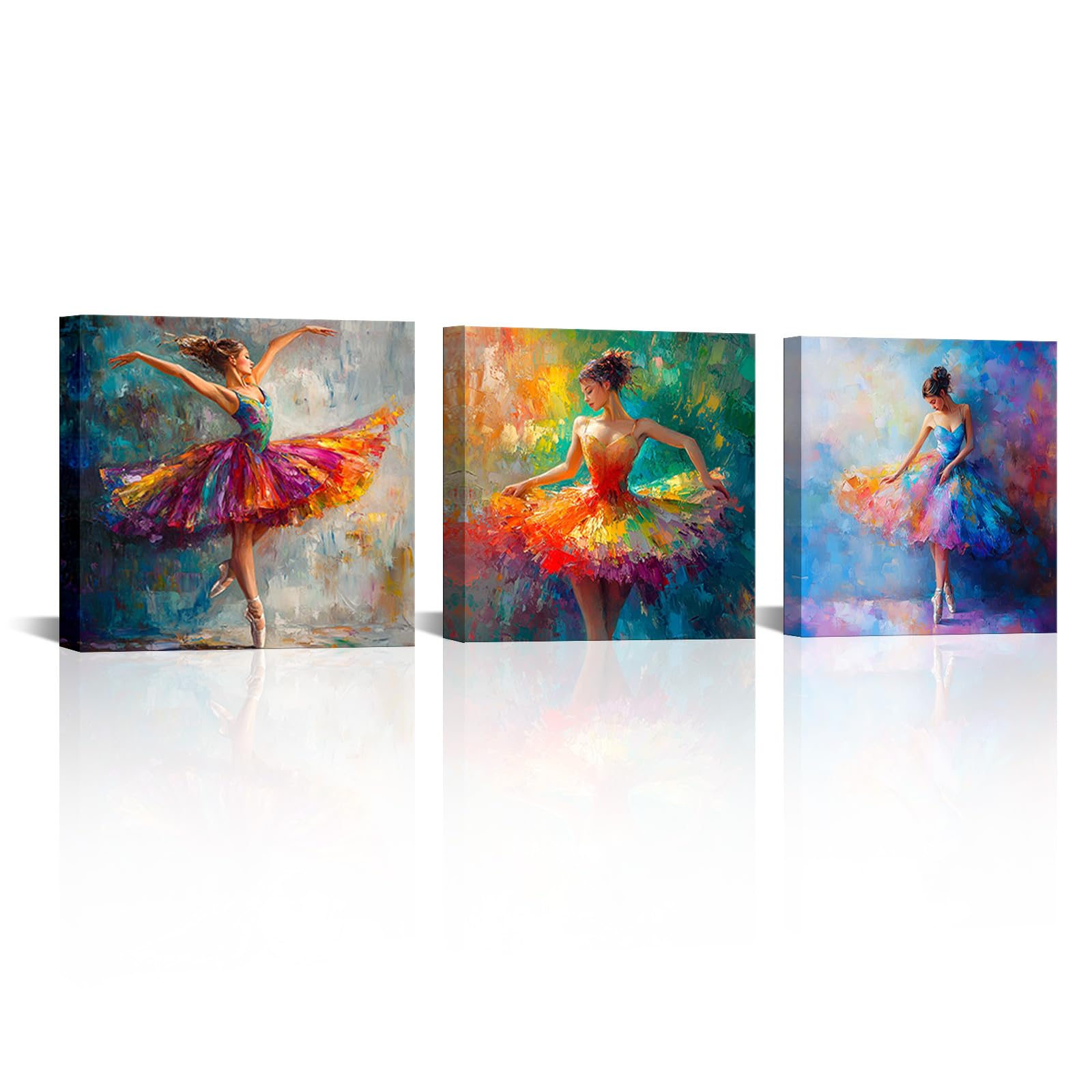 ChaudArt 3 Panels Ballet Dancing Girls Wall Art Beautiful Ballerina Dancers Colorful Modern Contemporary Artwork for Girls Room Bedroom Home Decor