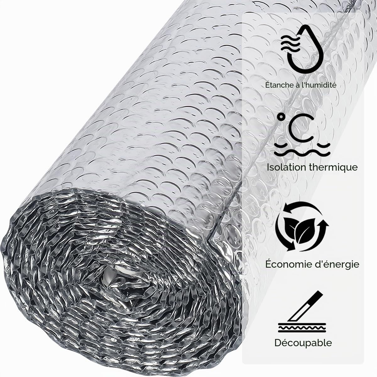 Rouleau d'isolation en feuille d'aluminium pour radiateur - 60 cm x 3 m - Panneaux réflecteurs de chaleur et de vapeur - Permet d'économiser de l'énergie pour tuyau, abri de jardin, fenêtre
