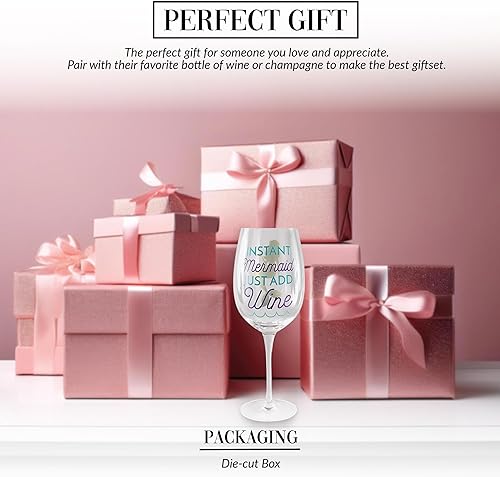 Miniatura 3 de Pavilion Gift Company Girl-Instant Mermaid Just Add Wine-Copa de vino de cristal de 12 onzas, 12 onzas, verde azulado