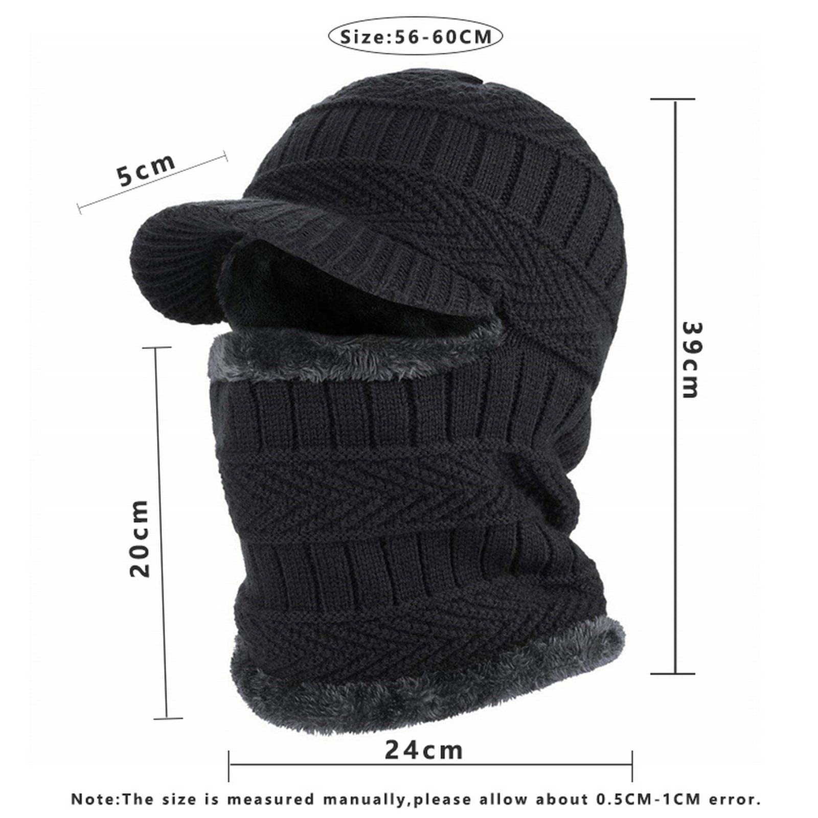 Wintermützen für Herren 3-in-1 Wintermützen Herren Einfarbig Dicke Plüsch Skullies Beanie Mütze Halstuch Einteilige Kappen Schleier Kunstwolle Mütze Strickmütze
