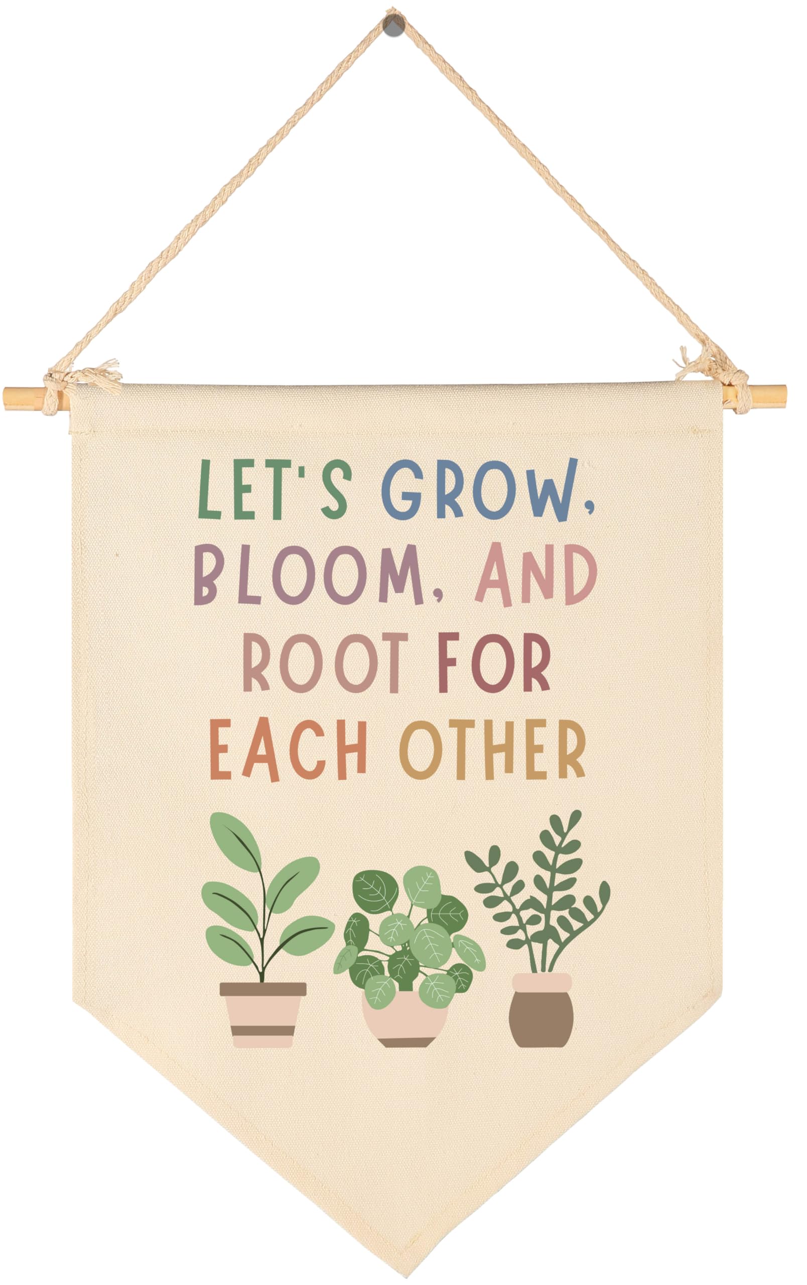 Boho Classroom Decor, Positive Affirmations Green Wall Decor for Office Canvas Banner, Greenery Plant Classroom Nature Education Wall Art Hanging Pennant Flag-Lets Grow Bloom and Root for Each Other