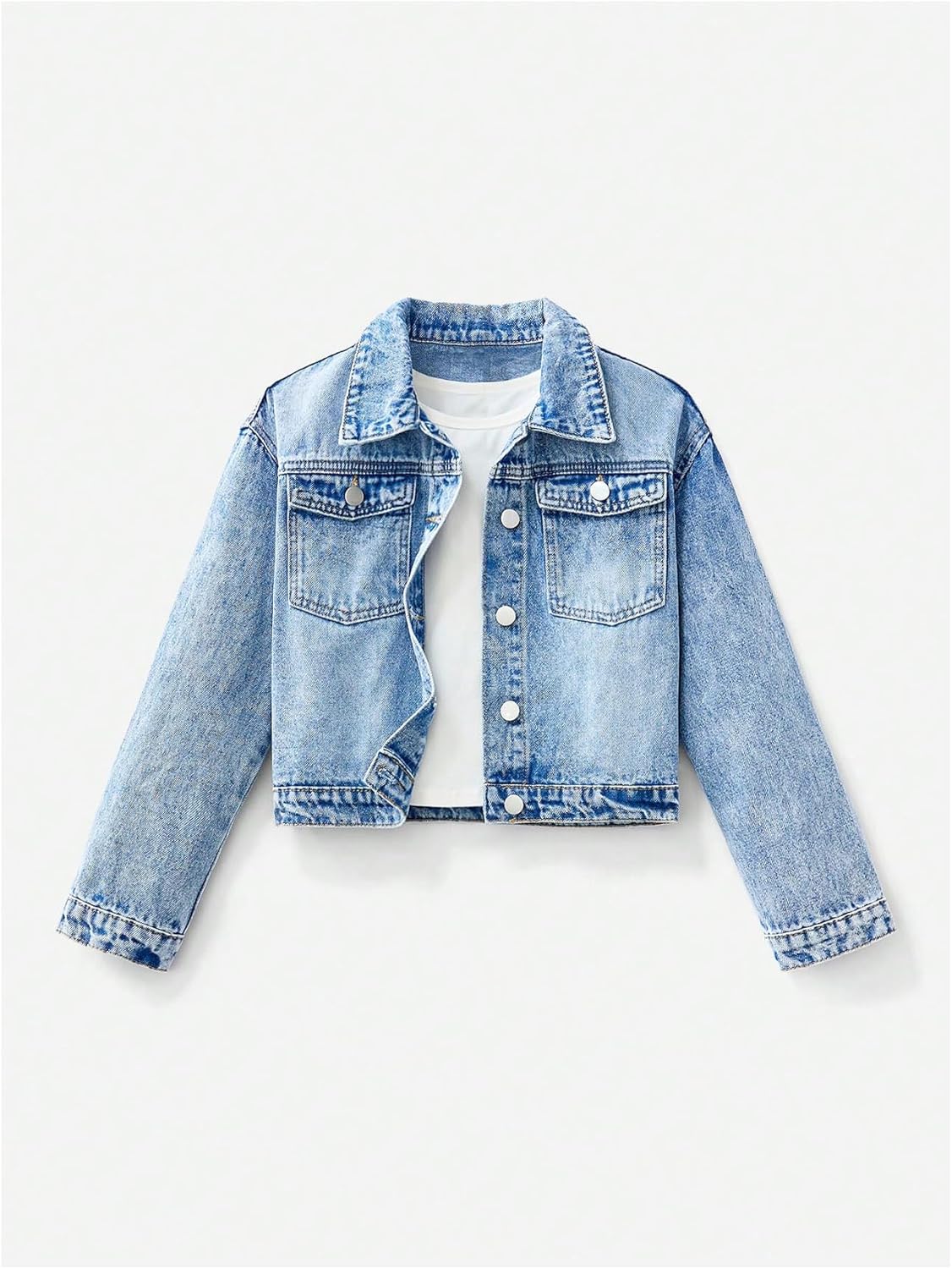 BEAUDRM Girl's Denim Jacket Button Down Long Sleeve Jean Outerwear Coat Streetwear