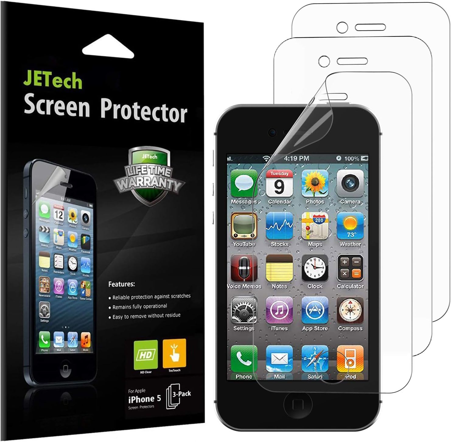 JETech Screen Protector for iPhone 4 and iPhone 4s, PET Film, 3-Pack
