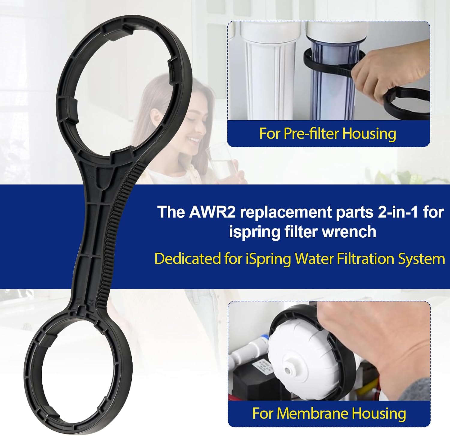 AWR2 2-in-1 Reverse Osmosis Pre-Filter Housing and RO Membrane Canister Wrench Replacement for iSpring HW12, HC12, RCC and RCCP series filter and membrane housing, fit for US31, CKC and CT10 series image 3