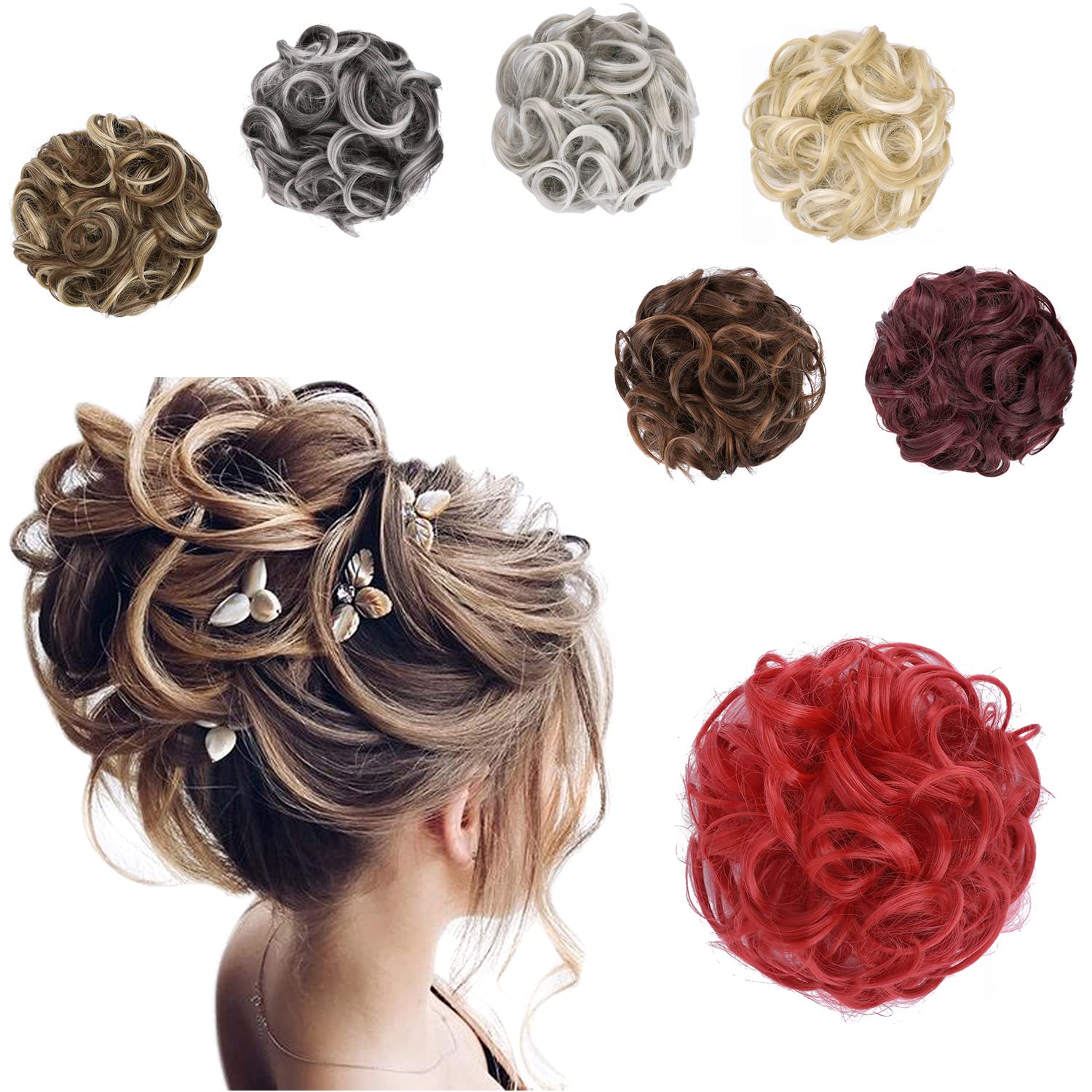 Big Messy Bun Extension Curly Hair Buns Hair Pieces for Women Synthetic Wavy Large Scrunchies Thick Updo Ponytail (#Red)