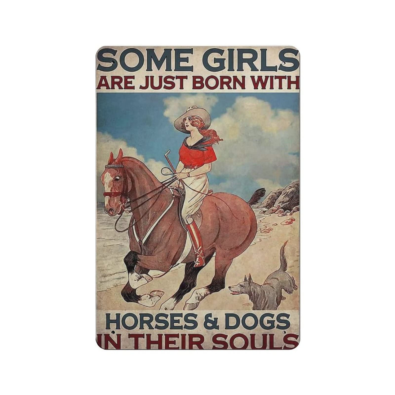 AOOEDM Horses & Dogs In Their Souls Metal Signs for Garage Man Cave Bar Kitchen Coffee Tin Sign Nostalgic Wall Decor Signs Vintage Retro Poster