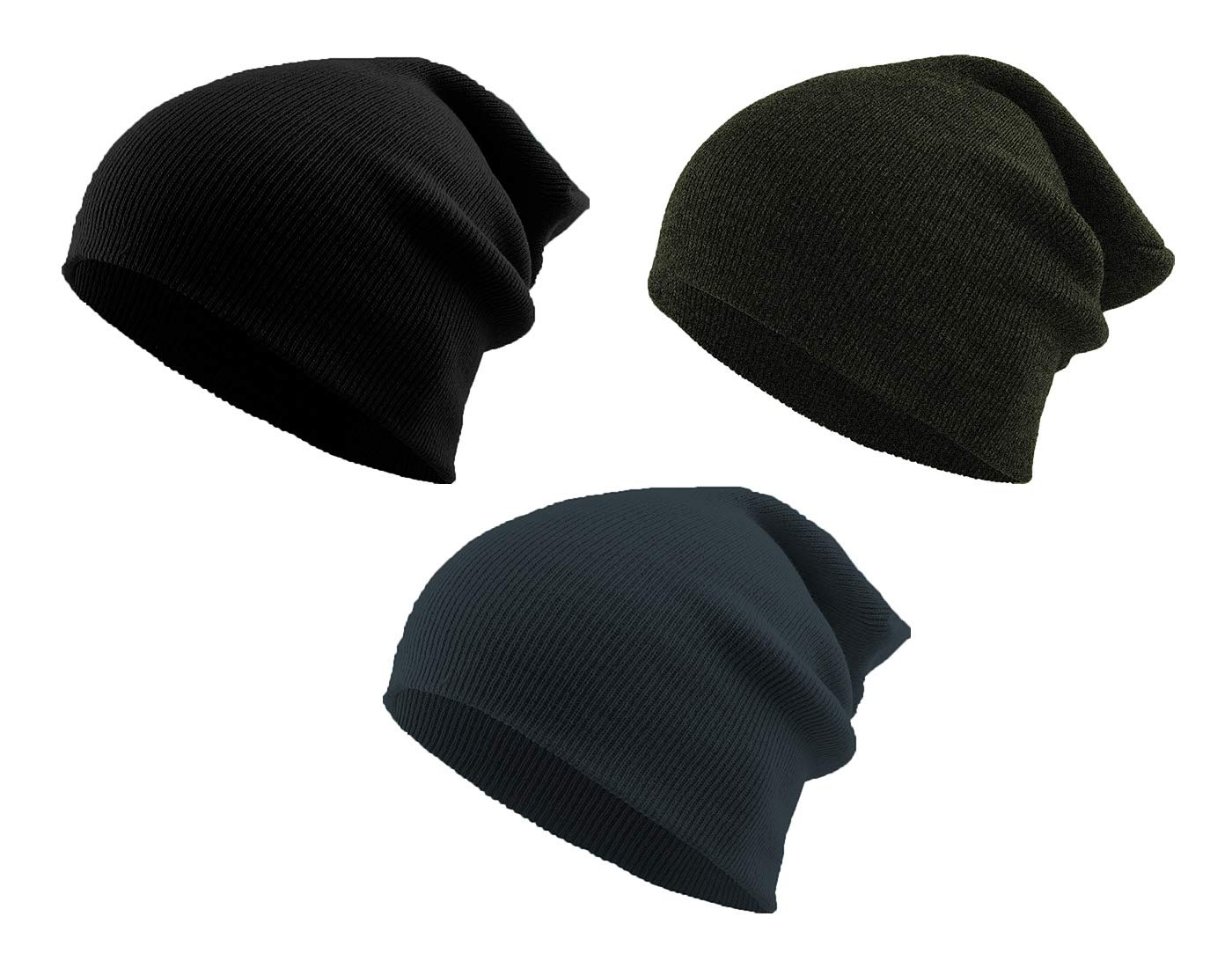 THE BLAZZE 2015 Winter Beanie Knit Hats for Men & Women - Oversized Long Slouch Beanie Cap - Warm & Soft Cold Weather Toboggan Caps (Pack Of 3, Black,DarkGrey,Navy)-image-31