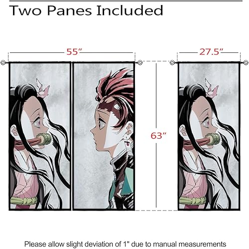 Miniatura 3 de Cortinas opacas de anime japonés para decoración del hogar, Nezuko y Tanjiro con ojales y aislamiento térmico, cortina de oscurecimiento para
