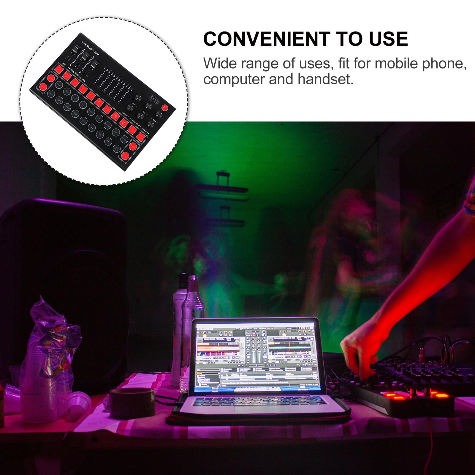 STOBAZA Carte Son Externe USB Noire Effets Sonores Intégrés et Monitoring en Temps Réel, Compatible Ordinateur et Téléphone pour Diffusion en Direct et Streaming