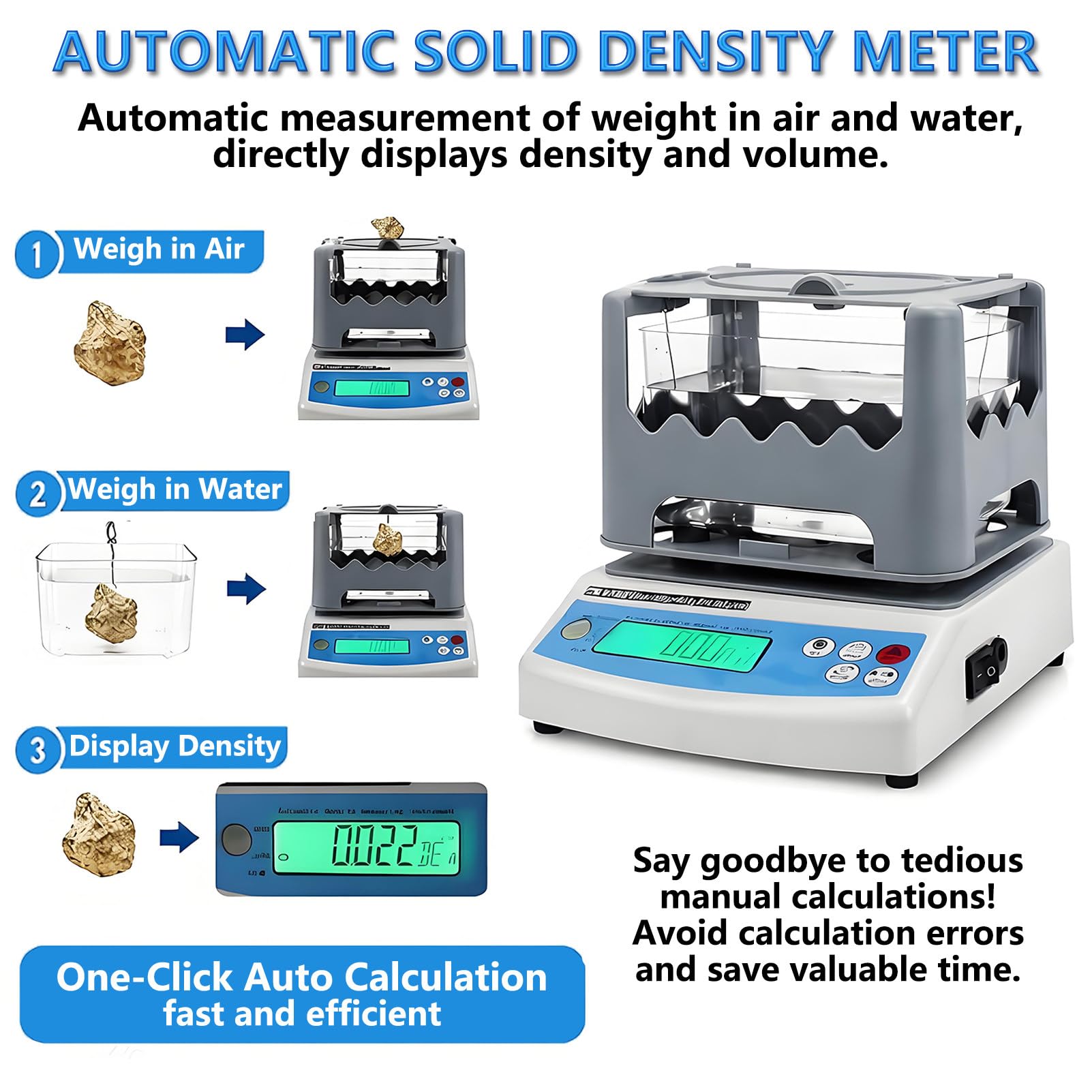 Densimetro Elettronico per Solidi, Alta Precisione 0,001 G/Cm³, Display LCD, Strumento per la Misurazione della Densità di Plastica e Gomma, Apparecchiatura di Test della Densità 600g