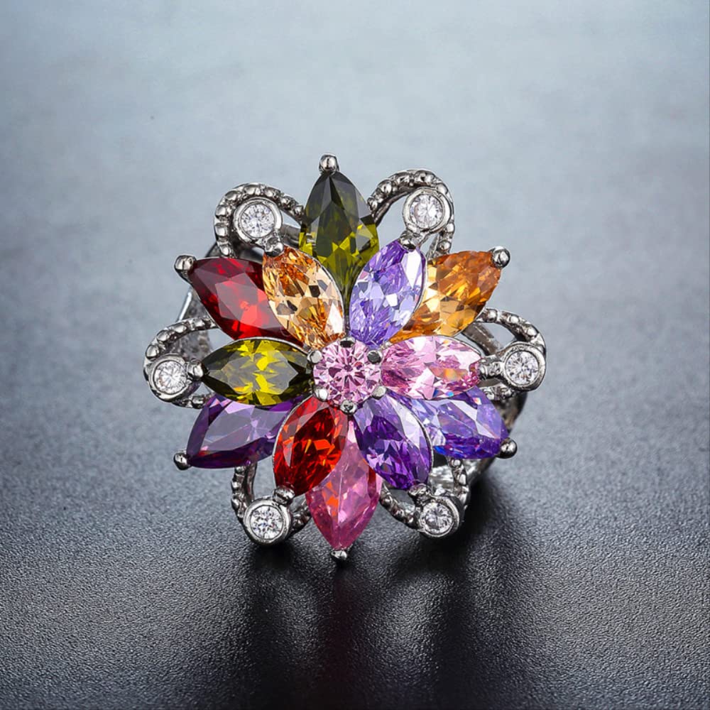 Anelli con Topazio Fiore colorato da Donna Anelli con zircone cubico Promessa Romantica Gioielli da Sposa di Fidanzamento