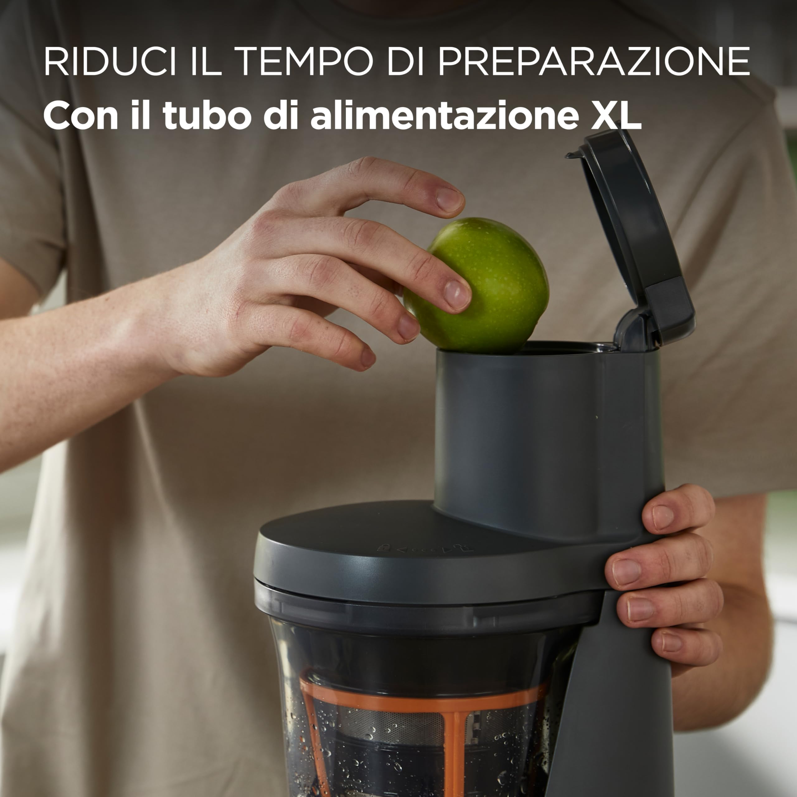Kenwood PureJuice XL JMP85.​000SI, Estrattore Frutta e Verdura con Contenitore Polpa e Brocca per Succo, Tubo di Alimentazione XL, Tappo Antigoccia, Potenza 230W, Argento