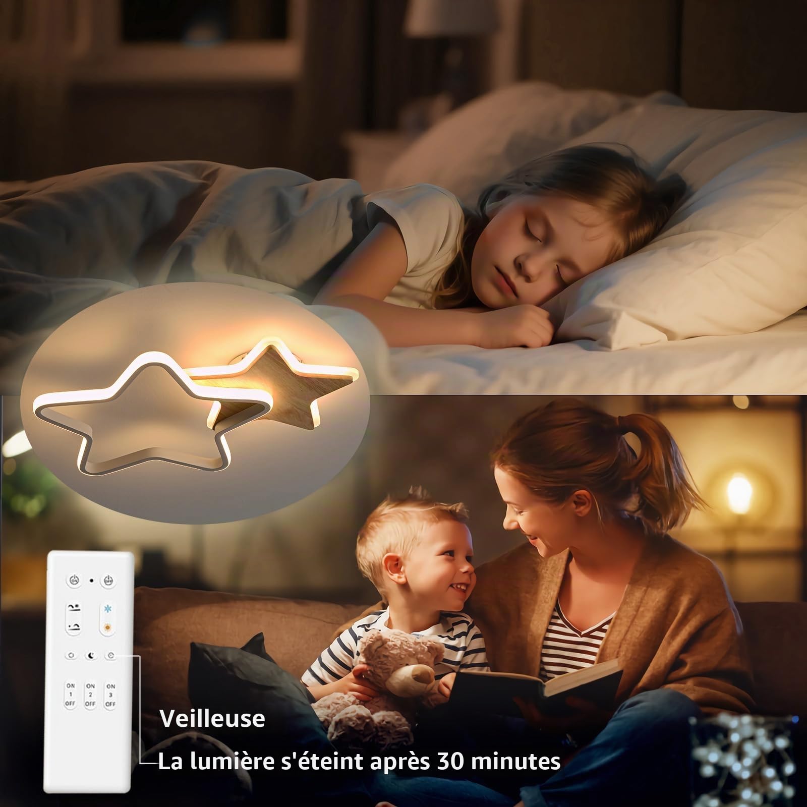 Plafonnier LED, Plafonnier 26W pour Chambres d'enfants, Luminaire Chambre 40cm Avec Variateur d'intensité et Télécommande