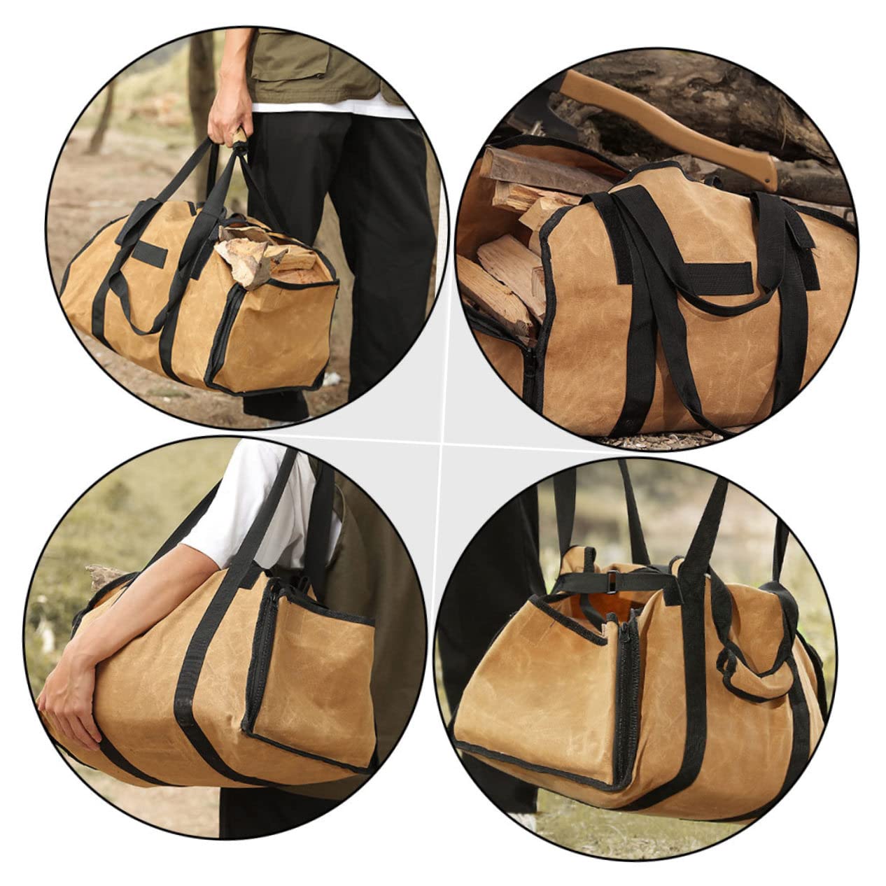 VORCOOL 1 Pc Sacco di Legna da Ardere Zaino per Legna da Ardere Griglia del Borsa per La Conservazione della Legna da Ardere Custodia Contenitori All'aperto Tela Staffa di Legno