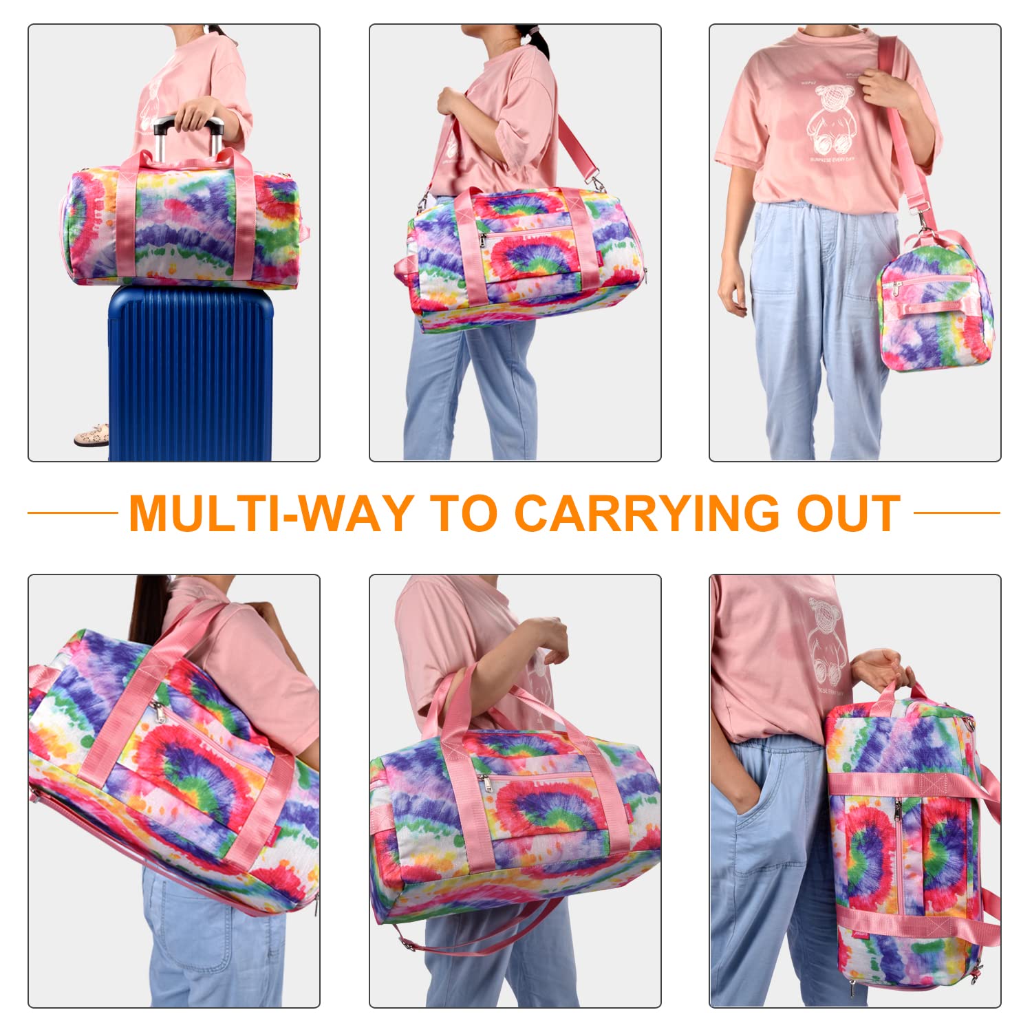 Bolsa de Deporte GUDFBALE Teñido Anudado de Colores - Gym Bag Womens-Impermeable Bolsas de Gimnasia con Compartimento Zapatos y Compartimento Mojado