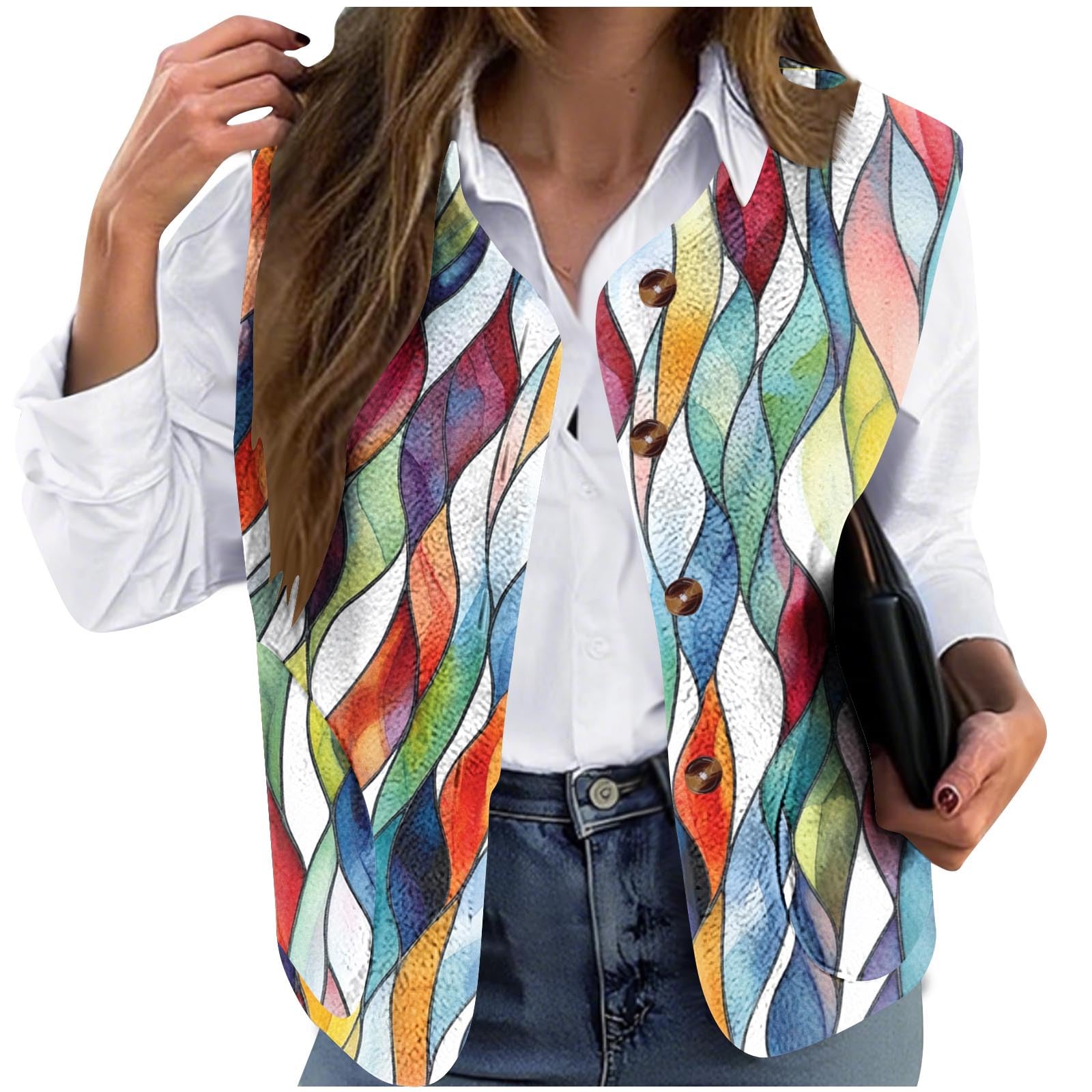 Womens Sleeveless Vest Button Down V Neck Knit Cardigan Colorful Striped Casual Loose Fit Lightweight Sweater Tops