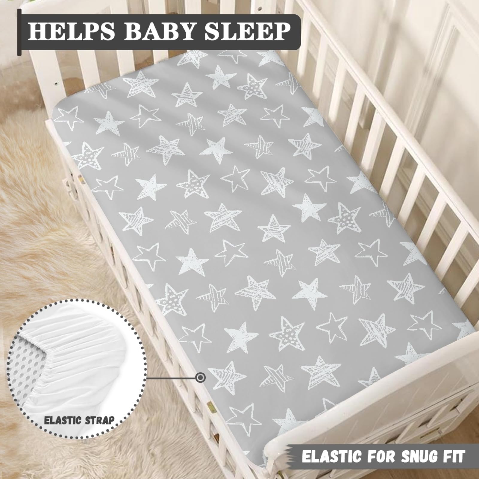Star - Sábanas para cuna de bebé para niños y niñas, sábana bajera ajustable para cuna estándar y colchón infantil, lindas sábanas de colchón para bebé, sábana de cama para niños pequeños, 52