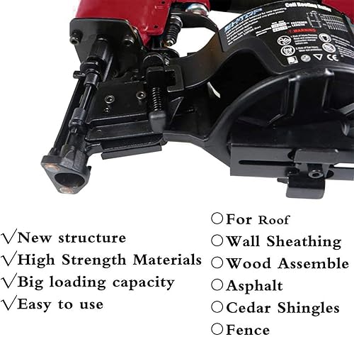 Miniatura 4 de BHTOP CN45N - Clavadora para techos, pistola de clavos para techos de 15 grados, clavos de bobina de 34 a 1-34 pulgadas, 120 piezas de capacidad de