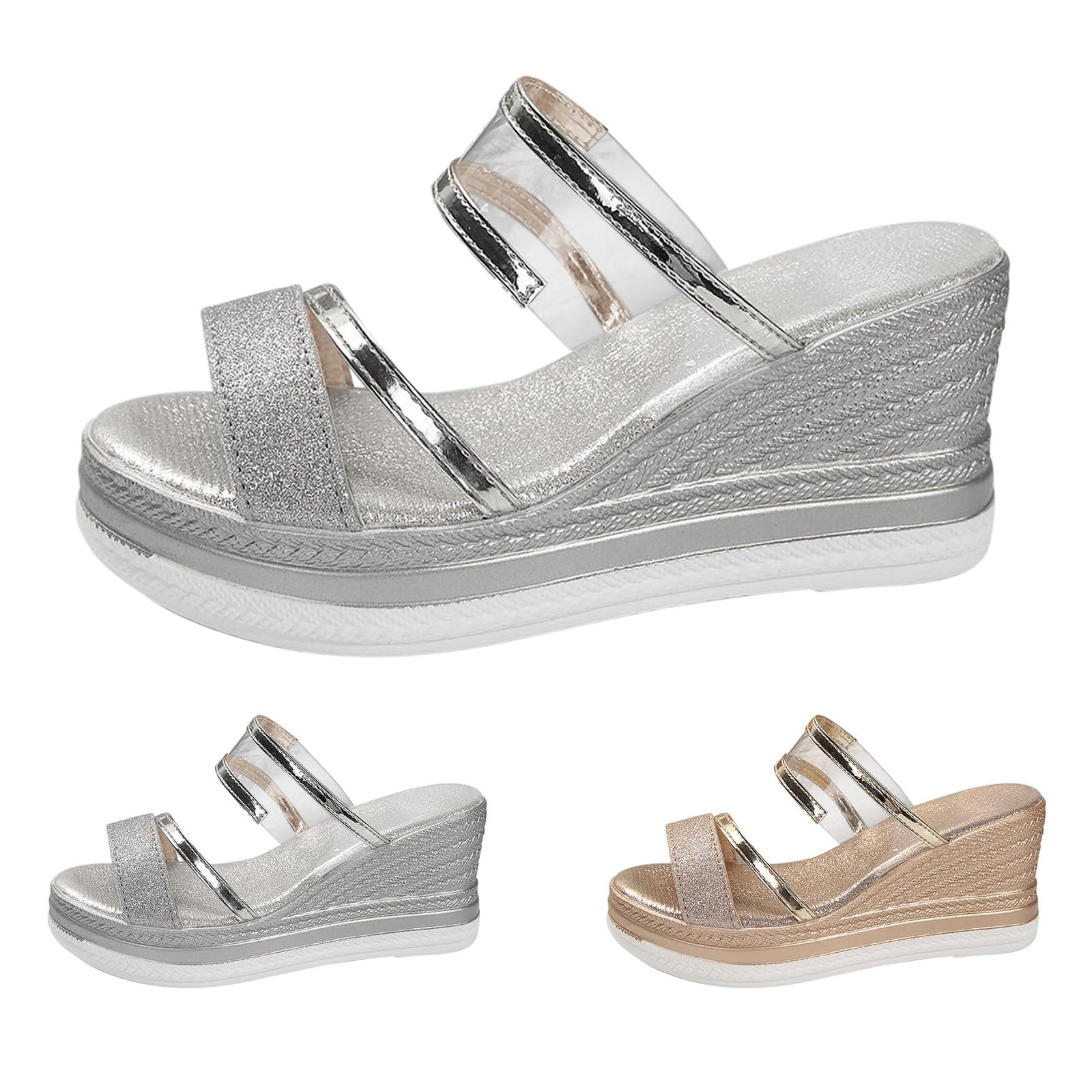 Générique Chaussures Femme Pieds Larges Sandales Et Nu-Pieds Sandales À Talons Hauts Et Semelle Épaisse pour Femmes,Grandes Tailles Mules Femme Été Confortable Dorees