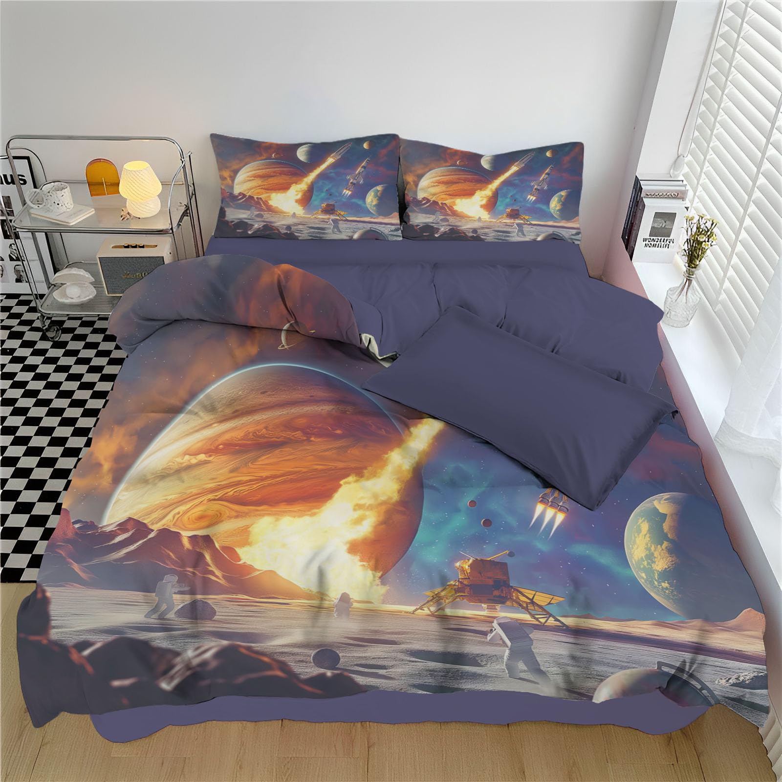 Housse de Couette Réversible 220x240cm en microfibre douce avec motif esthétique futuriste