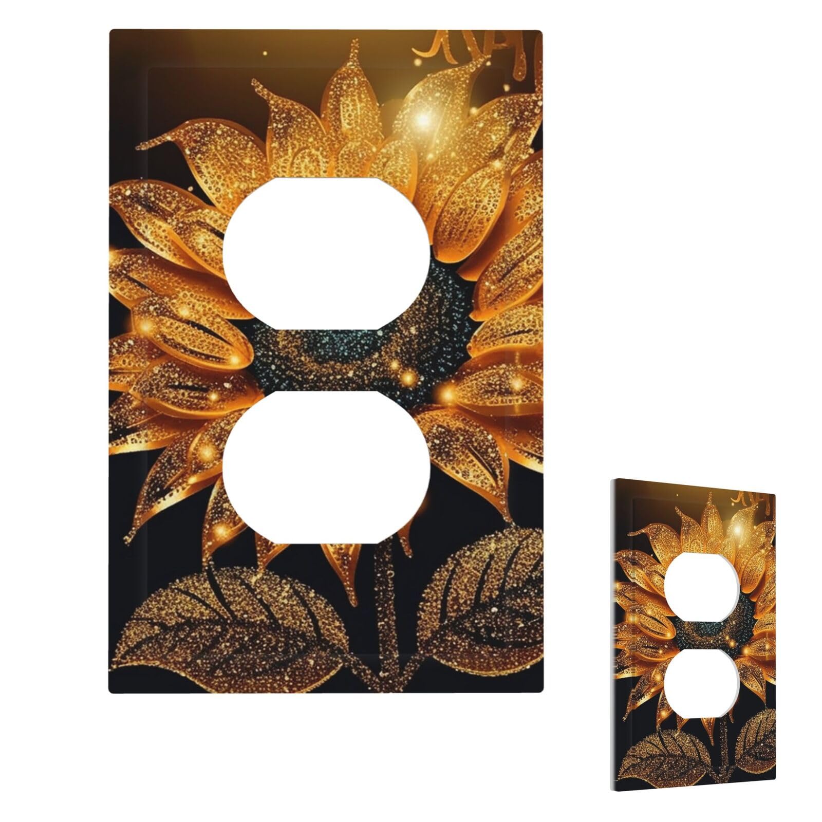 Aceprints Duplex Sparkling Sunflower Wall Plate Cover Modern Decorative Light Switch Cover Unbreakable Receptacle Outlet Covers For Living Room Bedroom Decor