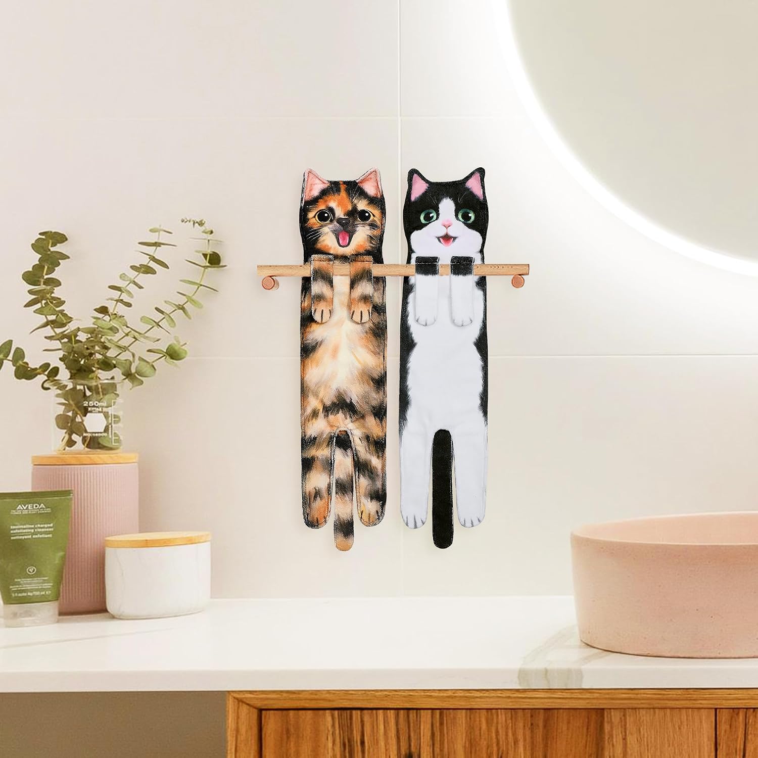 Funny Cat Hand Towels for Bathroom Kitchen, Hanging Decor Cat Lover Gifts image 3