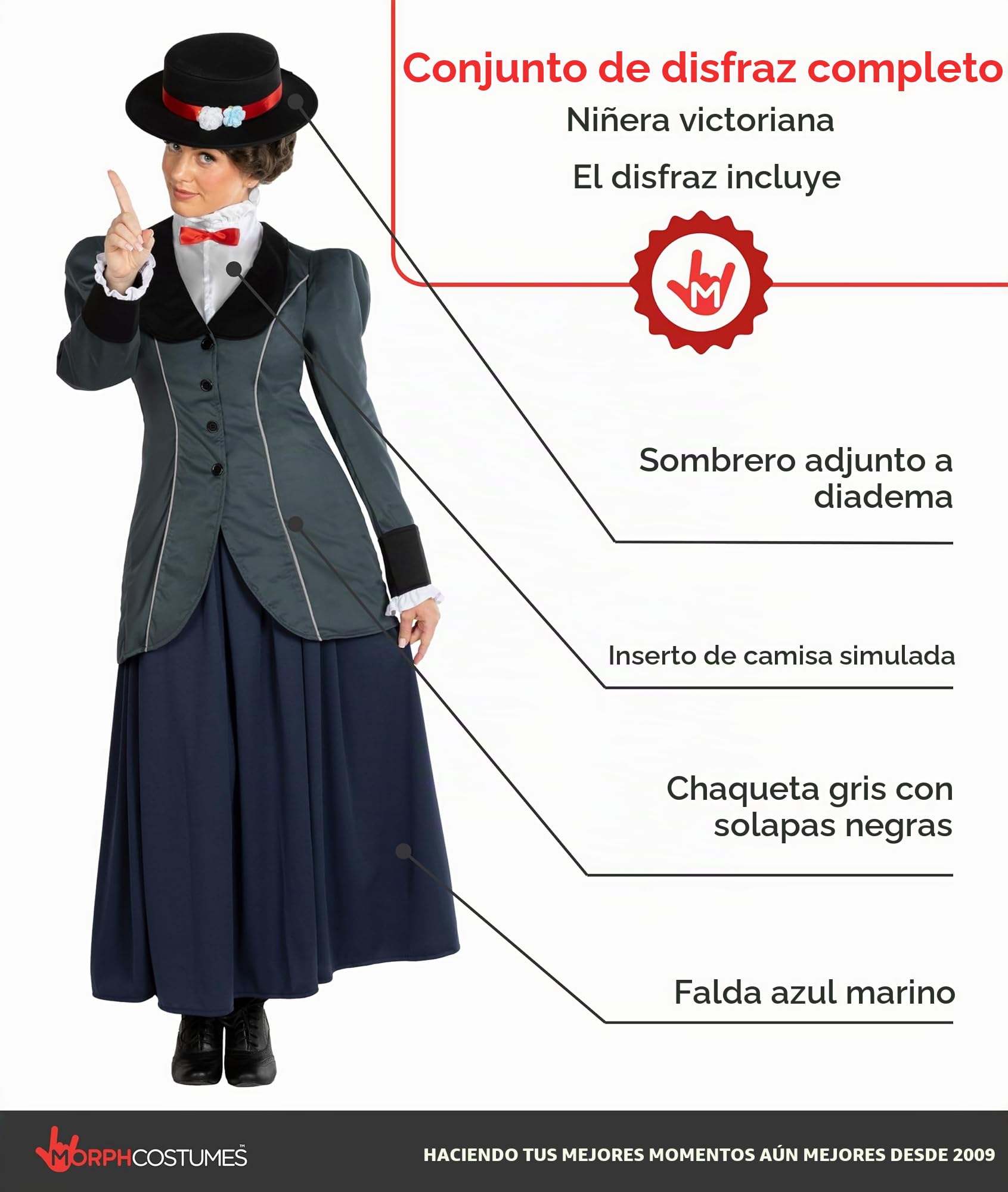 Morph Disfraz Niñera Victoriana Mujer, Disfraz La Niñera Magica Mujer, Disfraz Victoriano Mujer, Disfraz De Epoca Victoriana, Disfraz Mujer Carnaval