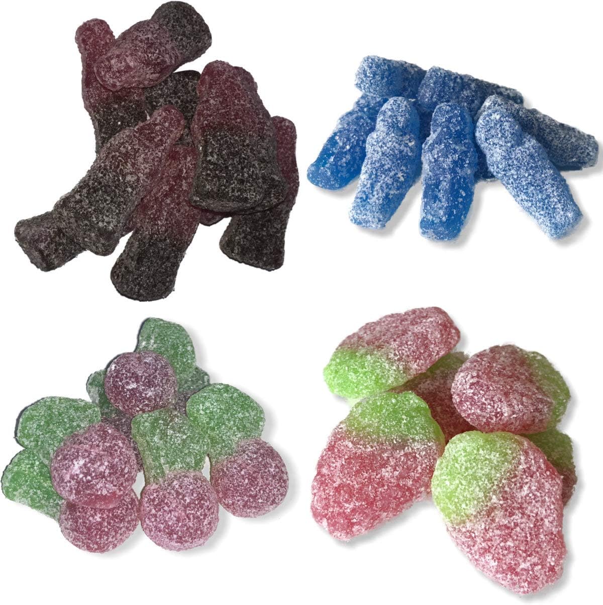 The Candy Cabin - 50/50 Fizzy Vegan Vegetarian Sour Blue Babies Cherries Strawberries Sweets Candy Retro (Sour Cherries & Sour Cherry Cola Bottles, 100g (2 x 50g))