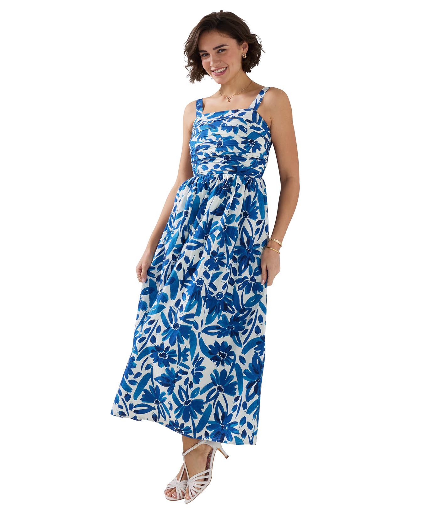 Joe Browns Women's Printed Maxi Dress with Adjustable Straps and Gathered Bodice, Regular, Blue, UK 12
