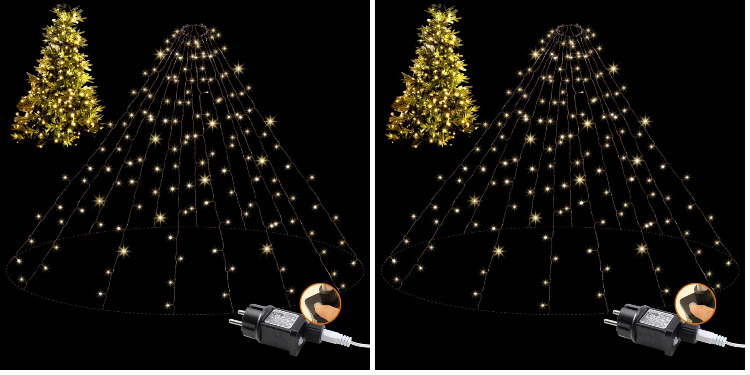 da LIGHT Lichterkette Weihnachtsbaum, 3m Christbaumbeleuchtung mit Ring, 12 Stränge 360LED für Lichterkette Außen Innen, Tannenbaum Lichterkette mit 8 Modi & Timer für 2-3,5m Tannen (Packung mit 2)